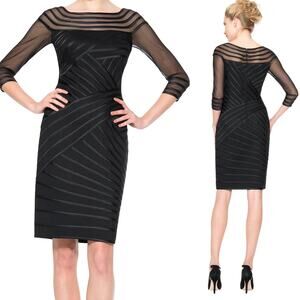 Tadashi Shoji Sheer Illusion Cocktail Dress Bandage Ponte Knit Mesh Black XS